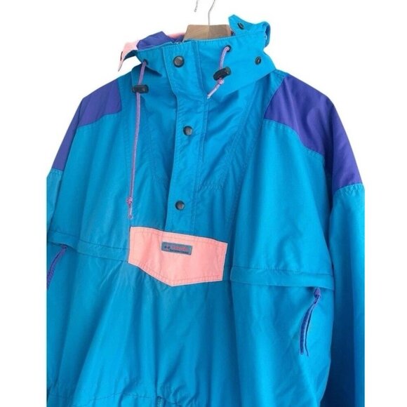 VTG 90s Men's Sz XL Columbia Radial Sleeve Blue Purple Orange Anorak Jacket - Picture 2 of 16